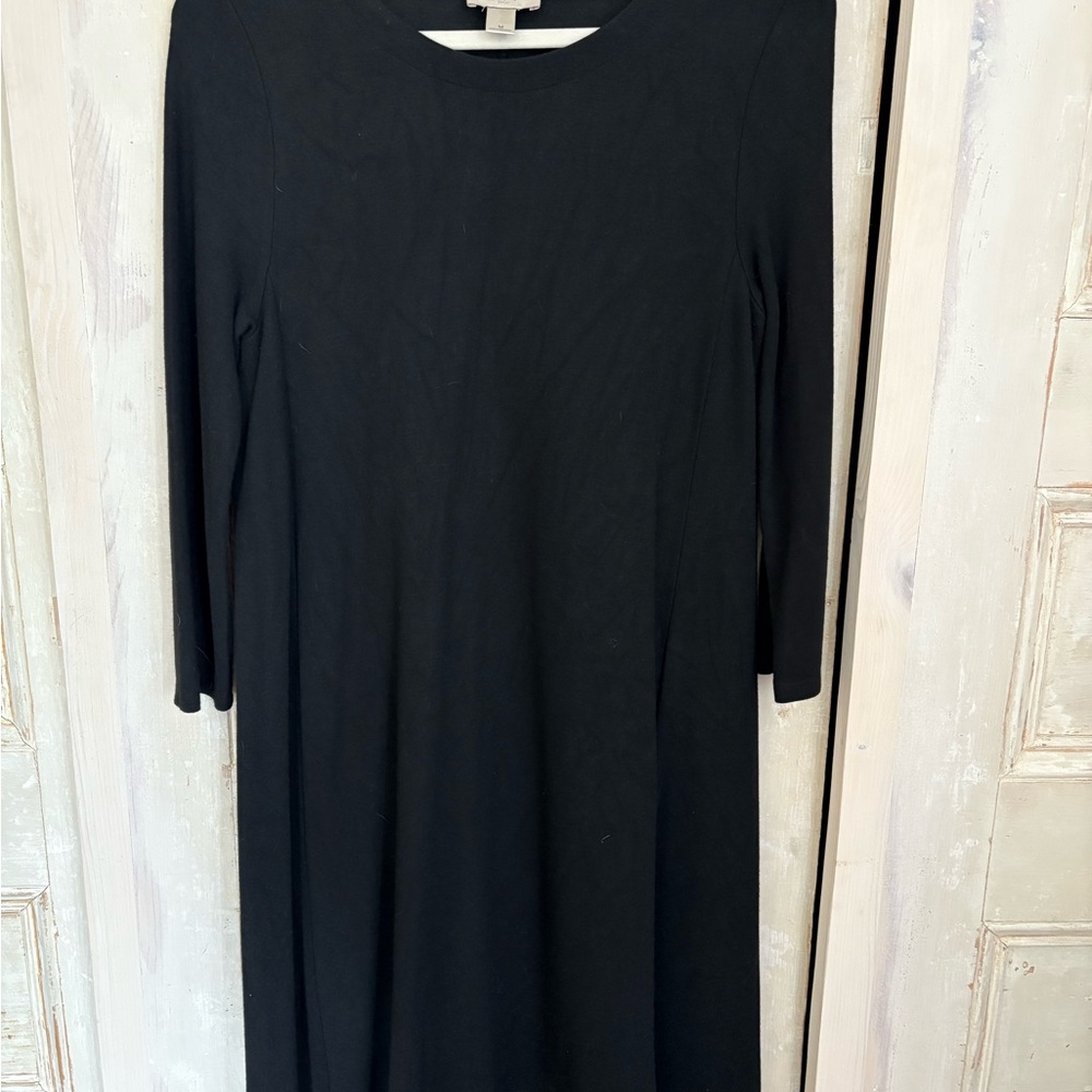 LOFT Black Sheath Dress Long Sleeve Crew Neck
